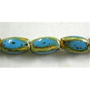 Turquoise Color Oriental Porcelain Charm Twist Beads, 8x15mm, 27pcs per st