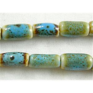 Turquoise Color Oriental Porcelain Charm Tube Beads, 6x11mm, 37 pcs per st