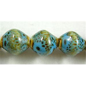 Turquoise Color Oriental Porcelain Bicone Beads, 12x14mm, 29pcs per st