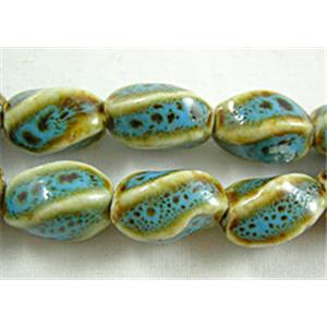 Turquoise Color Oriental Porcelain Faceted Twist Beads, 10x16mm, 25pcs per st