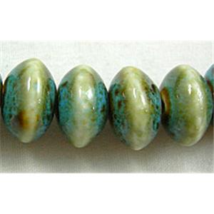 Turquoise Color Oriental Porcelain Bicone Beads, 12mm dia, 8mm thick, 33pcs per st