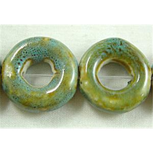 Turquoise Color Oriental Porcelain donuts Beads, 19mm dia, 22pcs per st