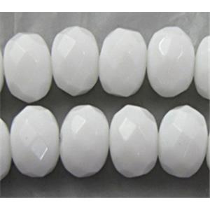 White Porcelain Beads, faceted, flat round, 10x14mm, approx 40pcs per st