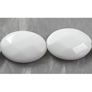 White Porcelain Beads, faceted, flat rice, 12x16mm, approx 33pcs per st