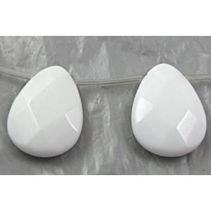 White Porcelain Beads, faceted, flat drop, 15x20mm, approx 20pcs per st