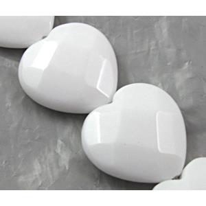 White Porcelain Beads, faceted, heart, 18mm dia, approx 23pcs per st