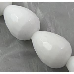 White Porcelain Beads, faceted, drop, 13x18mm, approx 22pcs per st