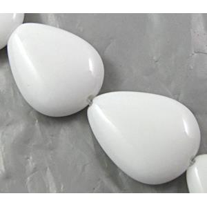 White Porcelain Beads, flat drop, 15x20mm, approx 21pcs per st