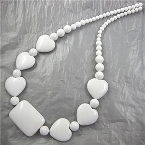 White Porcelain necklace, 20mm dia, 22x30mm, 4-8mm dia, 16 inch length