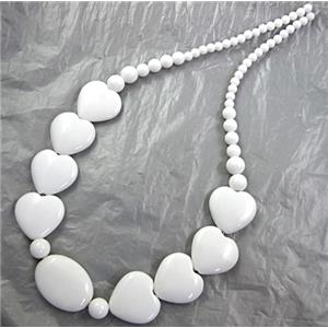 White Porcelain necklace, 20mm dia, 20x25mm, 4-8mm dia, 16 inch length