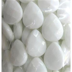 white porcelain bead, faceted teardrop, approx 15x20mm, 15.5 inches