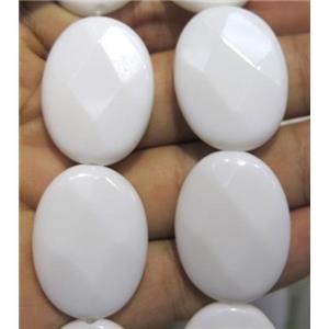 White Porcelain Beads, faceted oval, approx 13x18mm