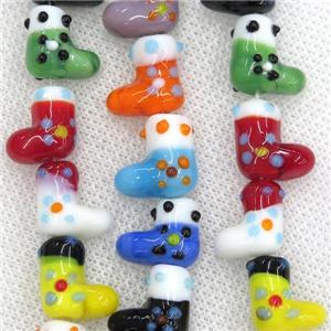 Lampwork glass beads, christmas stocking, approx 14x14mm
