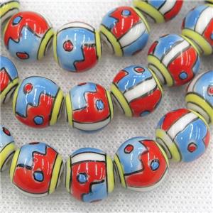 redblue Oriental Porcelain round beads, approx 13mm dia