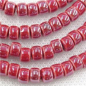 Oriental Porcelain heishi beads, red enamel, electroplated, approx 5x7mm, 75pcs per st
