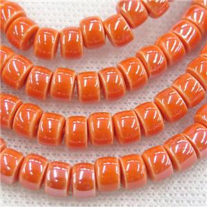 Oriental Porcelain heishi beads, orange enamel, electroplated, approx 5x7mm, 75pcs per st