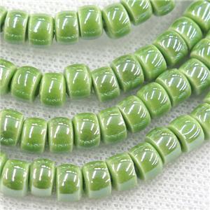 Oriental Porcelain heishi beads, green enamel, electroplated, approx 5x7mm, 75pcs per st