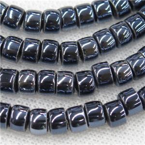 Oriental Porcelain heishi beads, black enamel, electroplated, approx 5x7mm, 75pcs per st