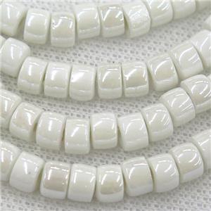 Oriental Porcelain heishi beads, white enamel, electroplated, approx 5x7mm, 75pcs per st