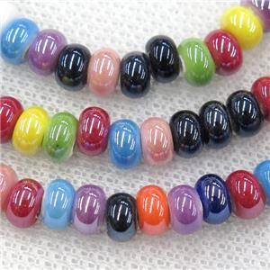 mixcolor Oriental Porcelain rondelle beads, enamel, light electroplated, approx 4x6.5mm, 90pcs per st