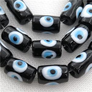 handmade black Lampwork Glass tube Beads with evil eye, approx 11-16mm