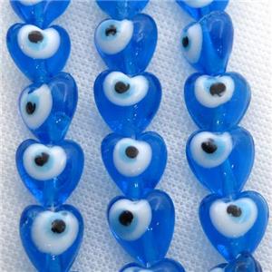 handmade blue Lampwork Glass heart Beads with evil eye, approx 12mm