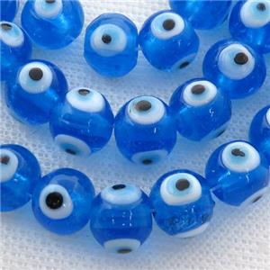 handmade blue Lampwork Glass round Beads with evil eye, approx 10mm dia