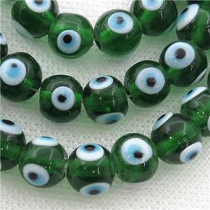 handmade green Lampwork Glass round Beads with evil eye, approx 8mm dia