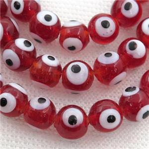 handmade red Lampwork Glass round Beads with evil eye, approx 10mm dia
