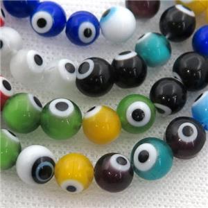 round Lampwork Glass Beads with evil eye, mix color, approx 8mm dia