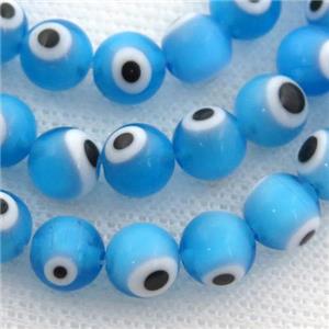 round blue Lampwork Glass Beads with evil eye, approx 6mm dia