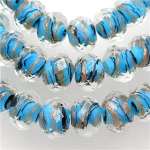 blue Lampwork glass beads, faceted rondelle, approx 12mm