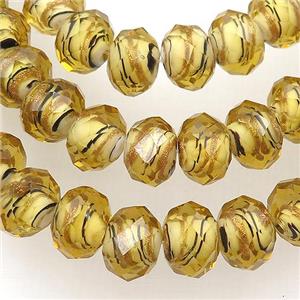 gold Lampwork glass beads, faceted rondelle, approx 12mm