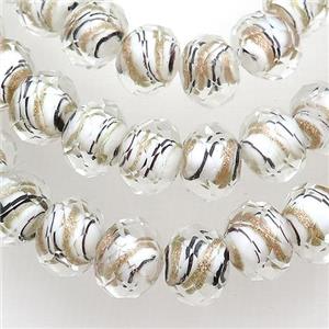 white Lampwork glass beads, faceted rondelle, approx 12mm