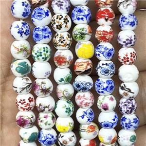 Porcelain beads, round, mixed, approx 6mm dia