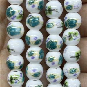 Porcelain beads, round, approx 8mm dia
