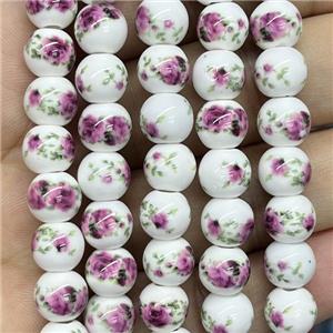 Porcelain beads, round, approx 8mm dia