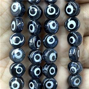 black Porcelain button beads, evil eye, electroplated, approx 8mm dia, 50pcs per st