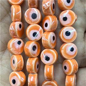 orange Porcelain button beads, evil eye, electroplated, approx 8mm dia, 50pcs per st