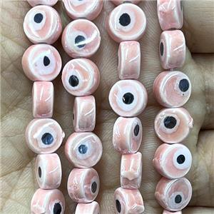 peach Porcelain button beads, evil eye, electroplated, approx 8mm dia, 50pcs per st