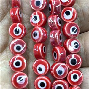 red Porcelain button beads, evil eye, electroplated, approx 8mm dia, 50pcs per st
