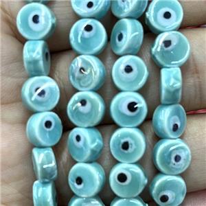 green Porcelain button beads, evil eye, electroplated, approx 8mm dia, 50pcs per st