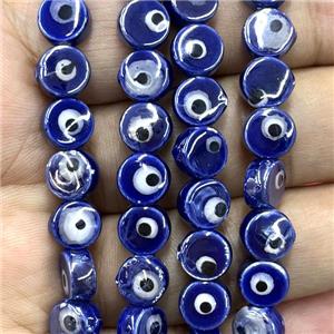 blue Porcelain button beads, evil eye, electroplated, approx 8mm dia, 50pcs per st