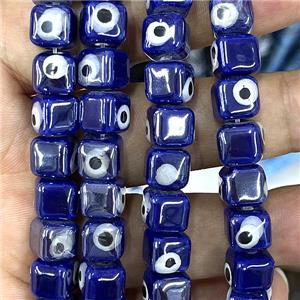 blue Porcelain cube beads, evil eye, electroplated, approx 8mm dia, 45pcs per st