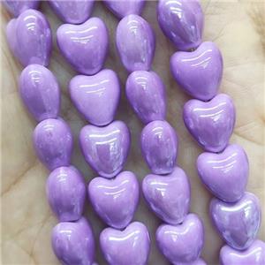 purple Porcelain heart beads, electroplated, approx 12mm, 30pcs per st