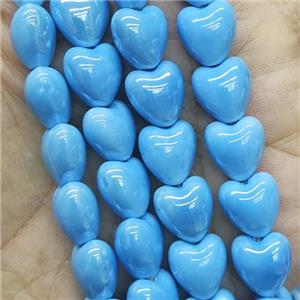 blue Porcelain heart beads, electroplated, approx 12mm, 30pcs per st