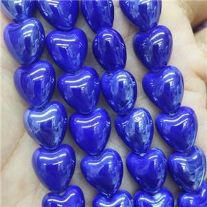 royalblue Porcelain heart beads, electroplated, approx 12mm, 30pcs per st