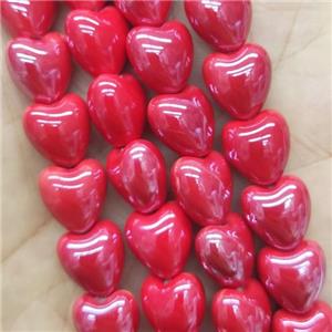 red Porcelain heart beads, electroplated, approx 12mm, 30pcs per st