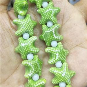 green Porcelain Starfish Beads, electroplated, approx 17-20mm, 22pcs per st