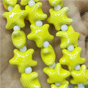 yellow Porcelain Starfish Beads, electroplated, approx 17-20mm, 22pcs per st